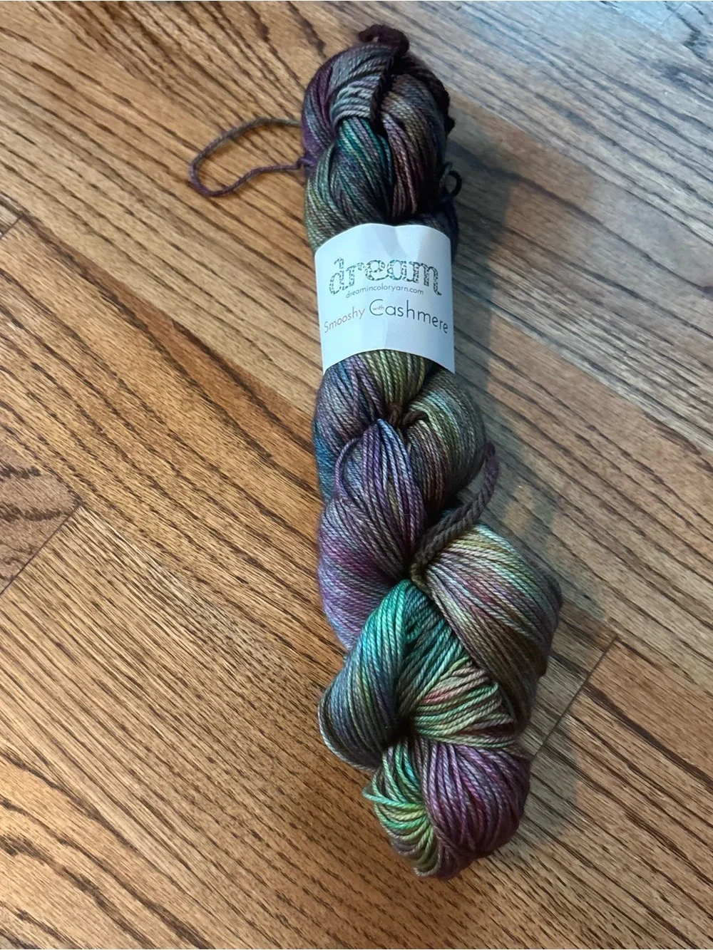 Dream in Color Smooshy Cashmere Yarn Purple Green Kiss Me Kate Fingering Knit